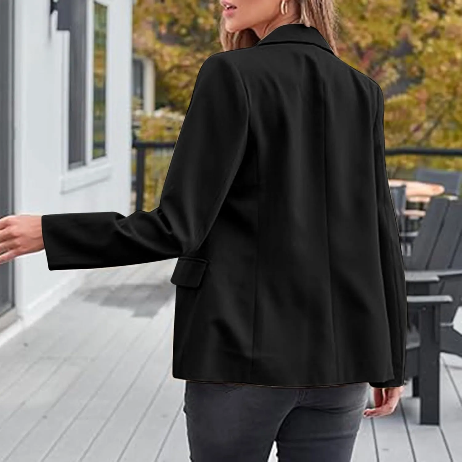 Women Fall Blazers Business Casual Suit Jackets with Pockets Notched Lapel Button Open Front Long Sleeve Work Blazer