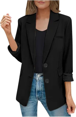 Women Fall Blazers Business Casual Suit Jackets with Pockets Notched Lapel Button Open Front Long Sleeve Work Blazer
