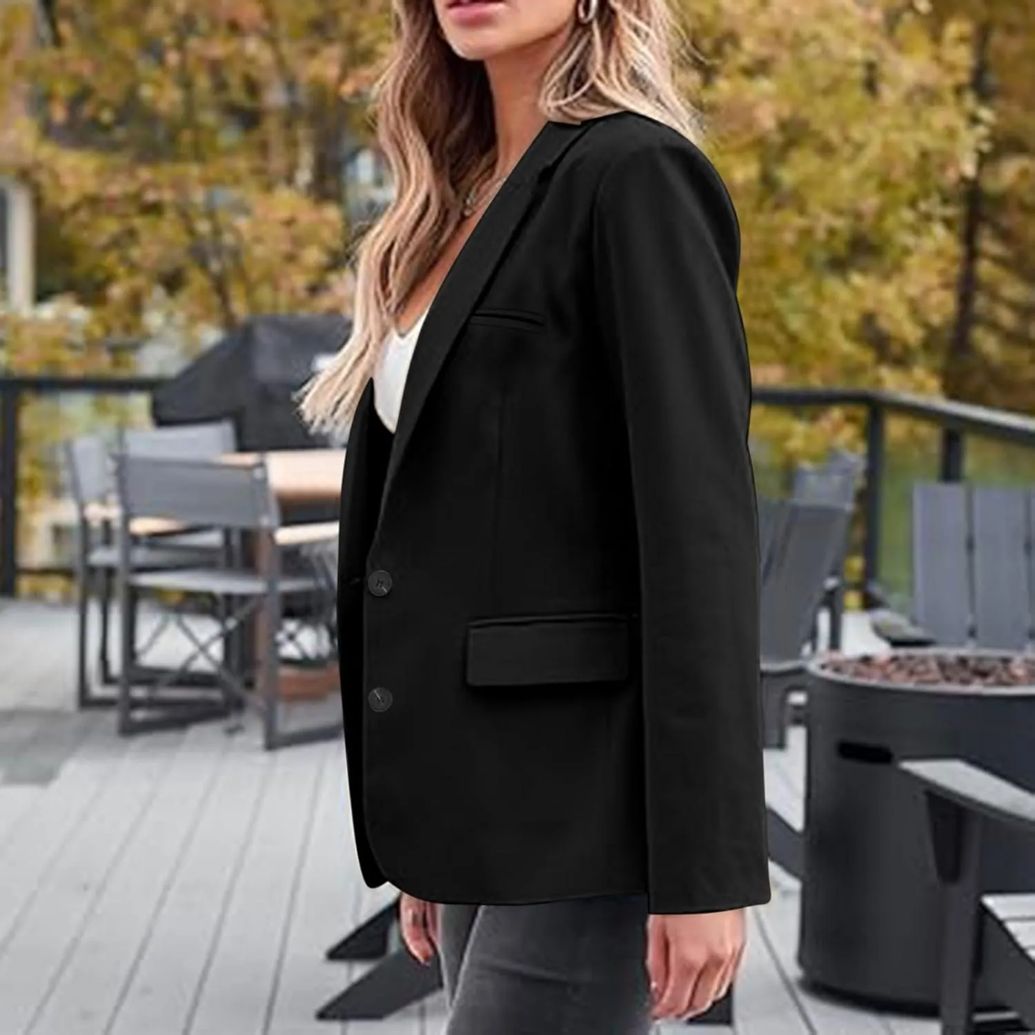 Women Fall Blazers Business Casual Suit Jackets with Pockets Notched Lapel Button Open Front Long Sleeve Work Blazer