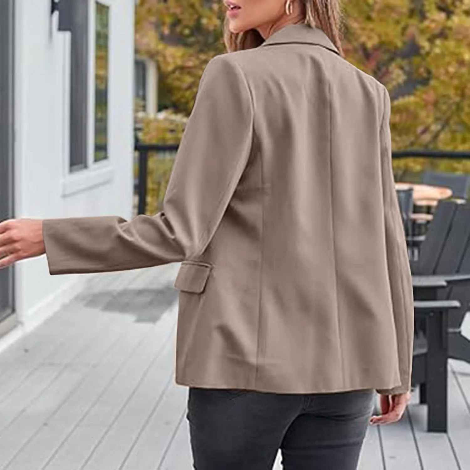 Women Fall Blazers Business Casual Suit Jackets with Pockets Notched Lapel Button Open Front Long Sleeve Work Blazer