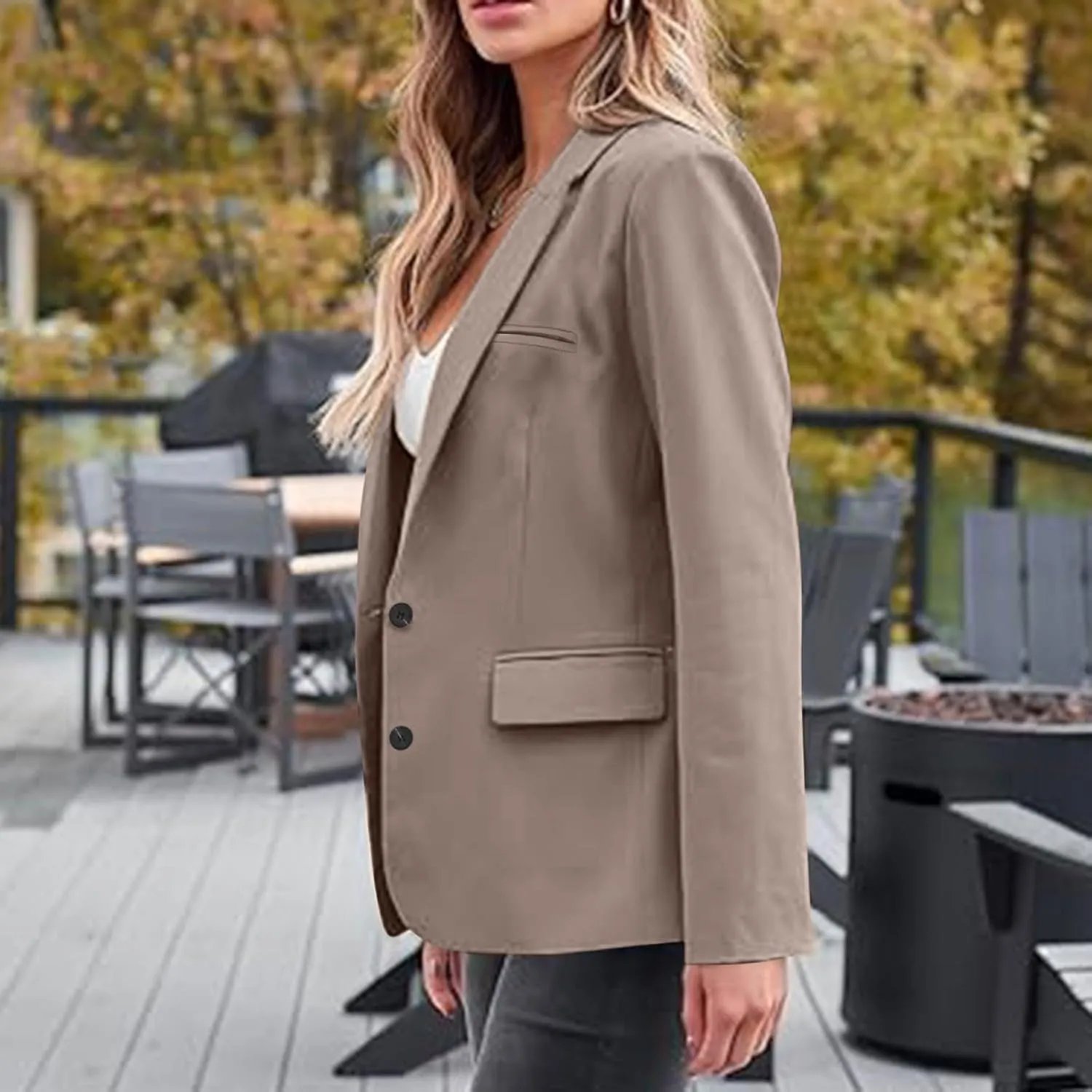 Women Fall Blazers Business Casual Suit Jackets with Pockets Notched Lapel Button Open Front Long Sleeve Work Blazer