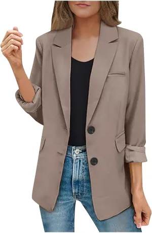 Women Fall Blazers Business Casual Suit Jackets with Pockets Notched Lapel Button Open Front Long Sleeve Work Blazer