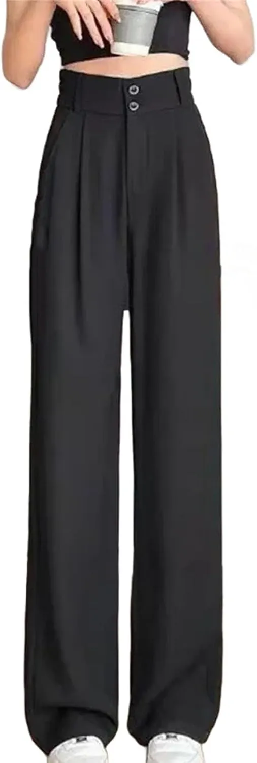 Women Female High Waisted Wide Leg Pants Concise Fashion Suit Trousers Lady Chic Designer Solid Color Slacks