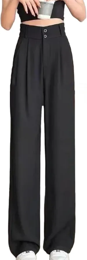 Women Female High Waisted Wide Leg Pants Concise Fashion Suit Trousers Lady Chic Designer Solid Color Slacks