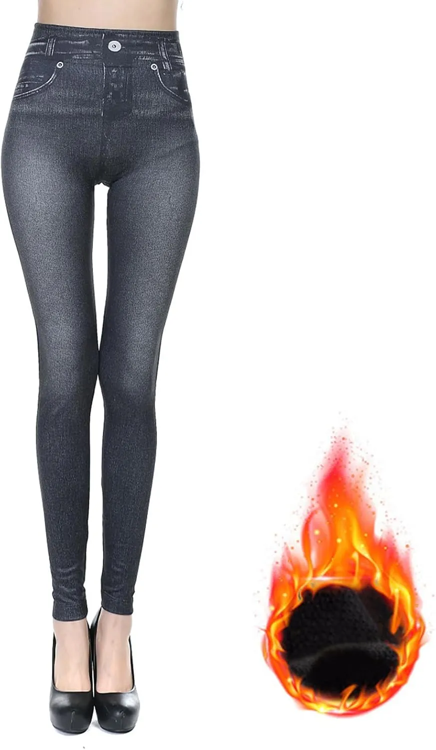 Women Fleece Jean Leggings High Waisted Skinny Pants Warm Thermal Jeggings Stretch Denim Leggings Slim Fit Jeans