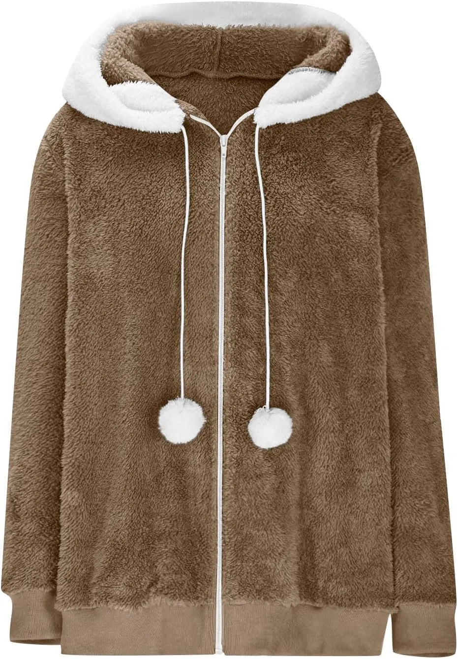Women Fuzzy Fleece Jacket Winter Warm Hooded Cardigan Plus Size Sherpa Coats Cute Lightweight Plush Outerwear