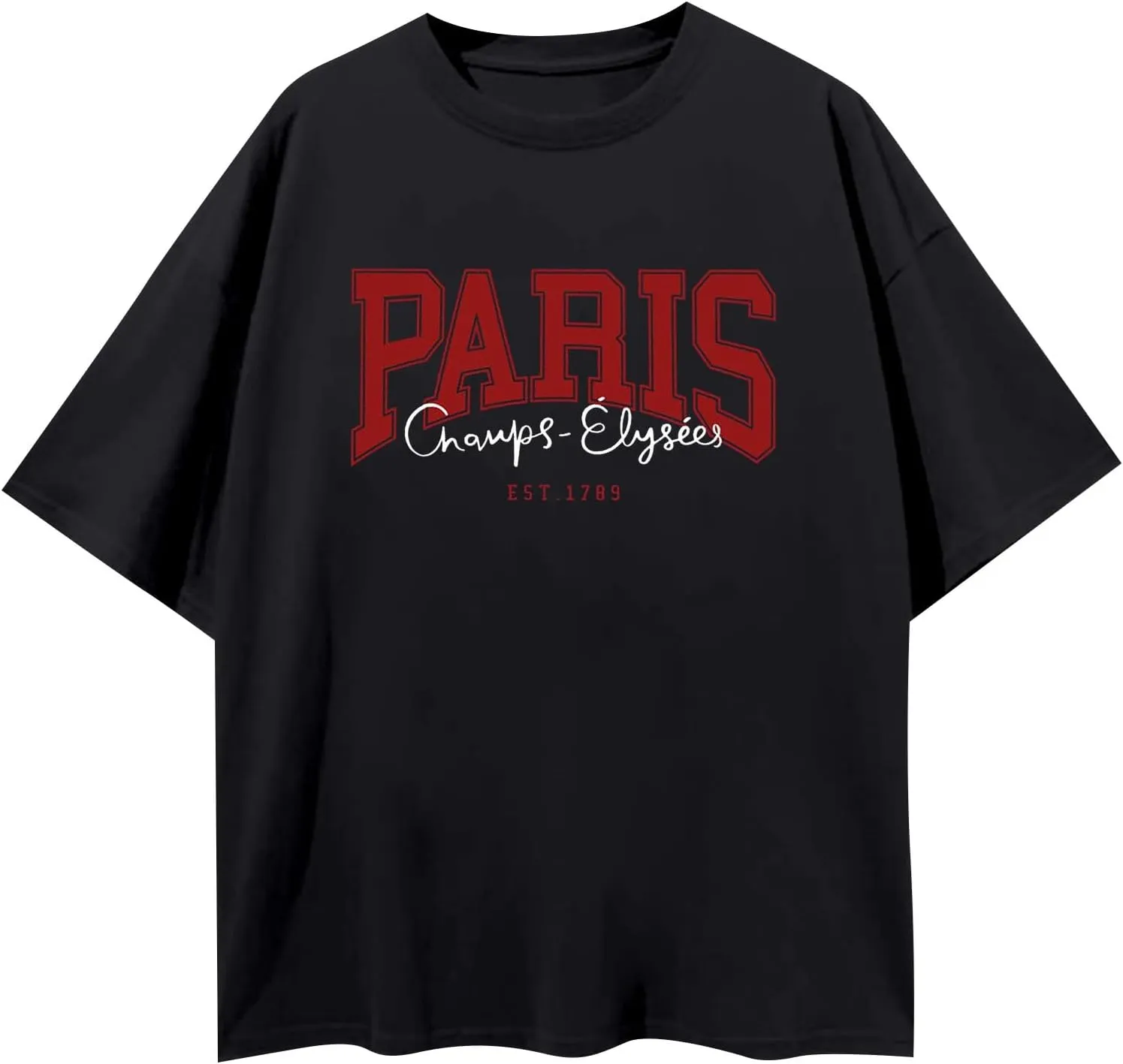 Women Letter Graphic Print Tee Shirt Oversized Short Sleeve Crew Neck Drop Shoulder Casual T-Shirt Tops