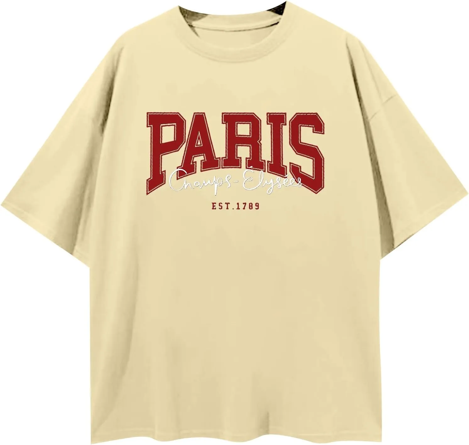 Women Letter Graphic Print Tee Shirt Oversized Short Sleeve Crew Neck Drop Shoulder Casual T-Shirt Tops
