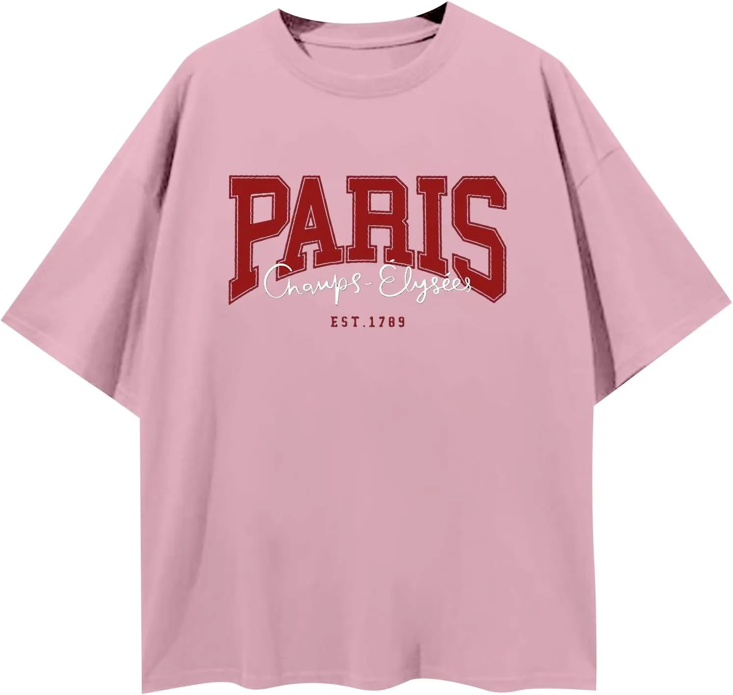 Women Letter Graphic Print Tee Shirt Oversized Short Sleeve Crew Neck Drop Shoulder Casual T-Shirt Tops