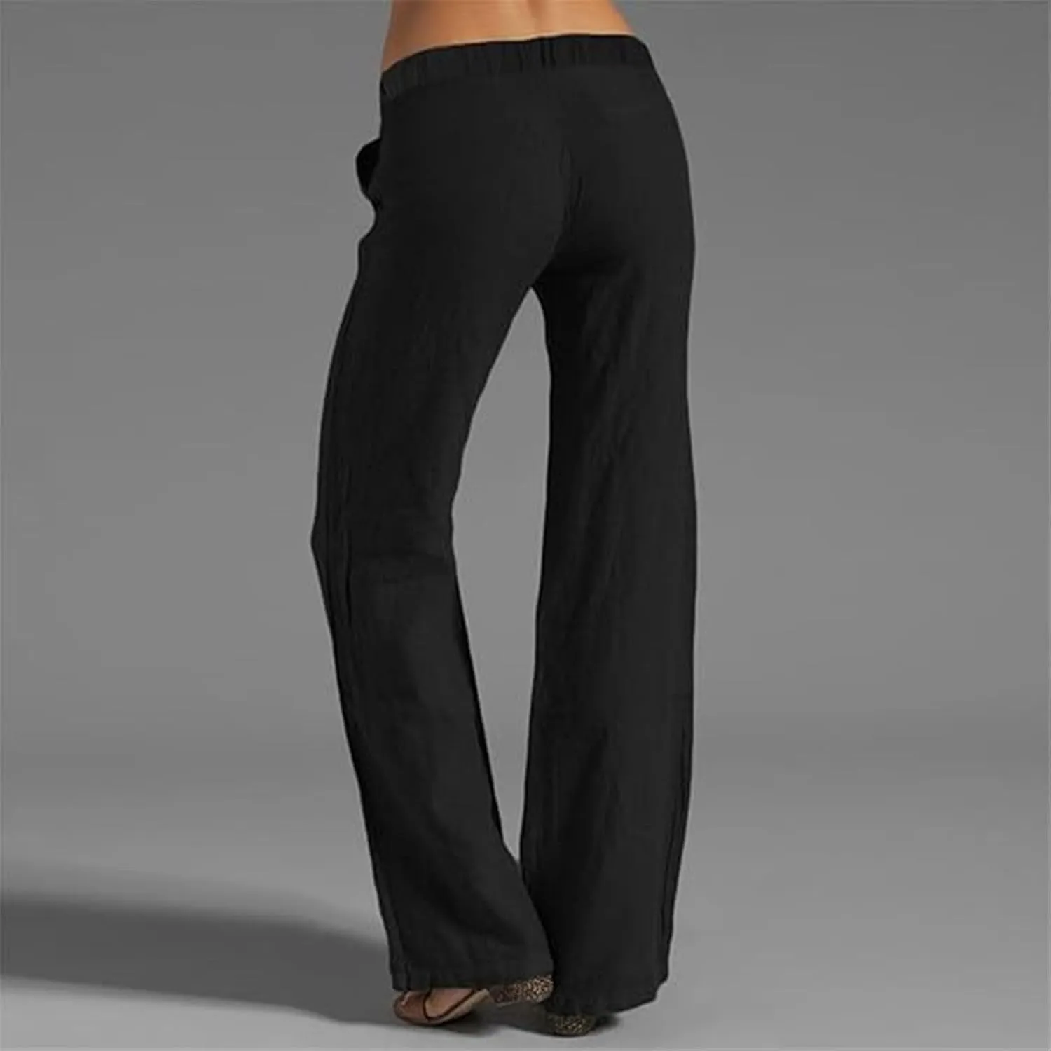 Women Linen Pants 2025 Summer Drawstring High Waisted Wide Leg Pants Lounge Beach Trousers with Pockets