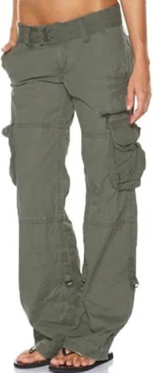Women Low Waist Cargo Pants Casual Hiking Pant Multi Pocket Tactical Pants Wide Leg Workout Sweatpants Trousers