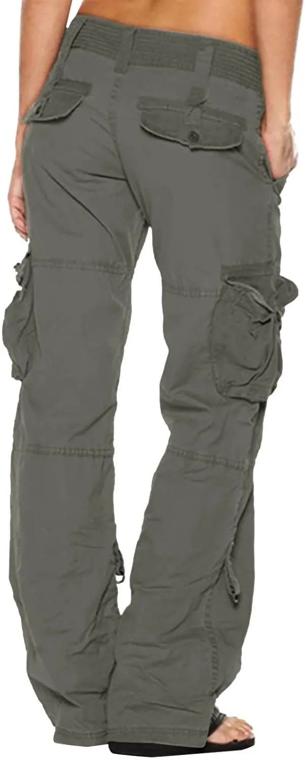 Women Low Waist Cargo Pants Casual Hiking Pant Multi Pocket Tactical Pants Wide Leg Workout Sweatpants Trousers