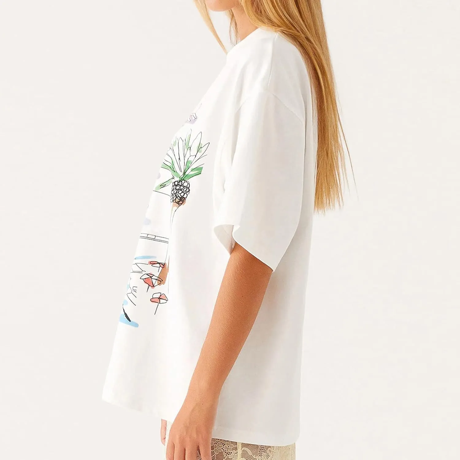 Women Oversized Graphic T Shirt Y2k Short Sleeve Crew Neck Drop Shoulder Loose Fit Tees Summer Preppy Aesthetic Baggy Top