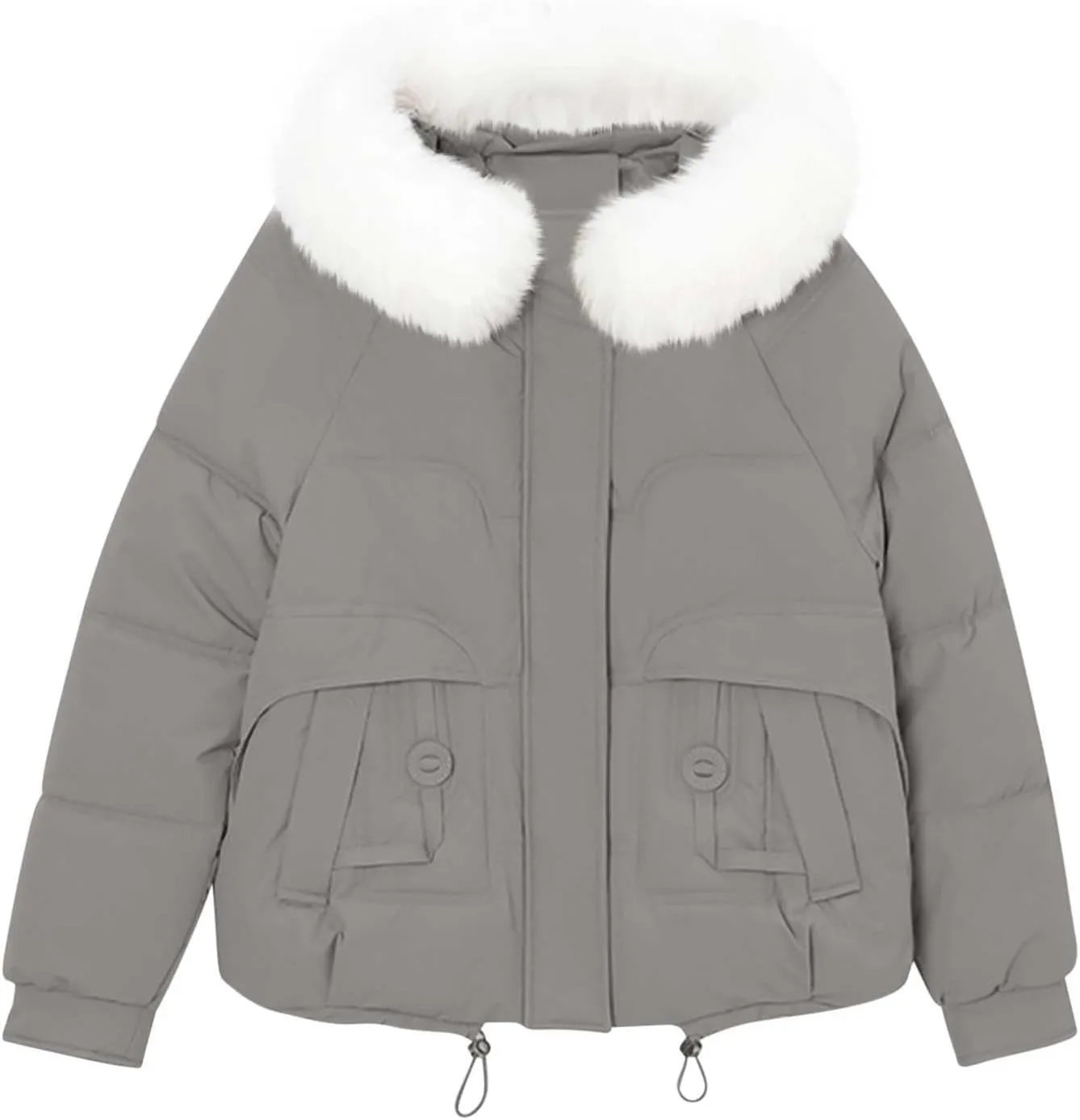 Women Puffer Jacket with Fur Hood Thickened Warm Plus Size Winter Coats Hooded Long Sleeve Quilted Puffer Jacket