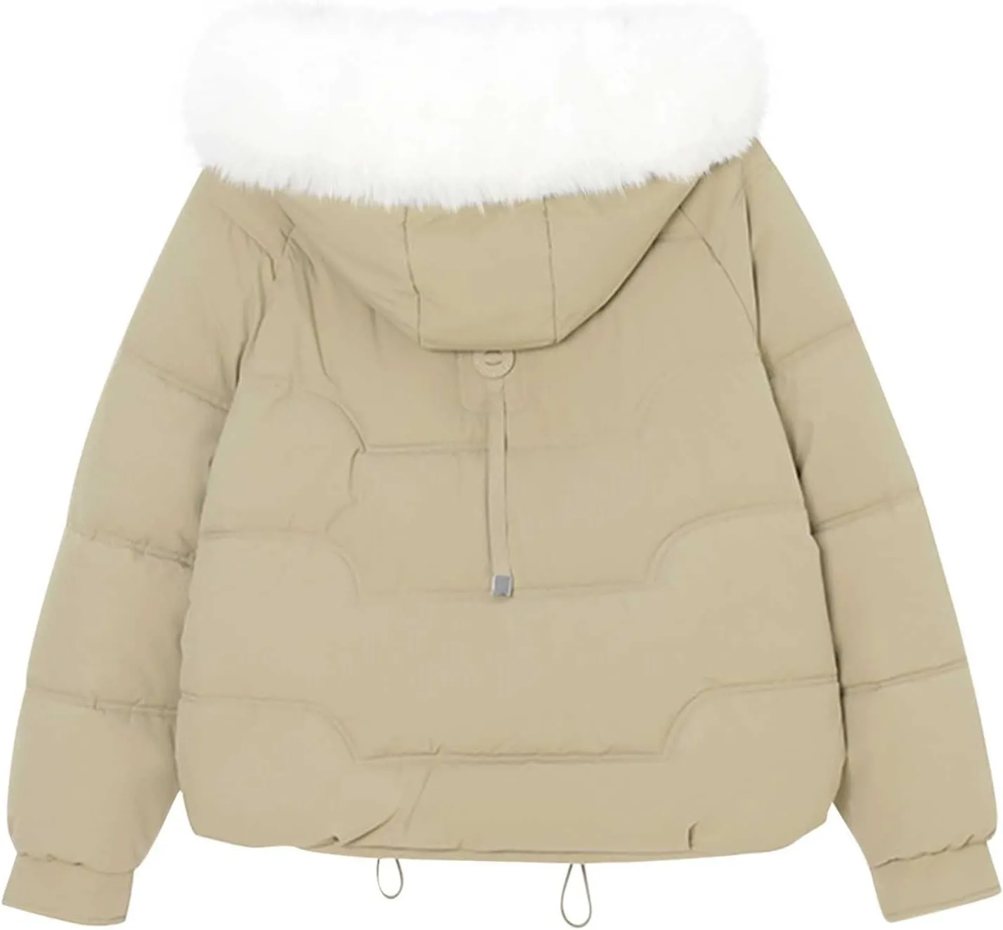 Women Puffer Jacket with Fur Hood Thickened Warm Plus Size Winter Coats Hooded Long Sleeve Quilted Puffer Jacket