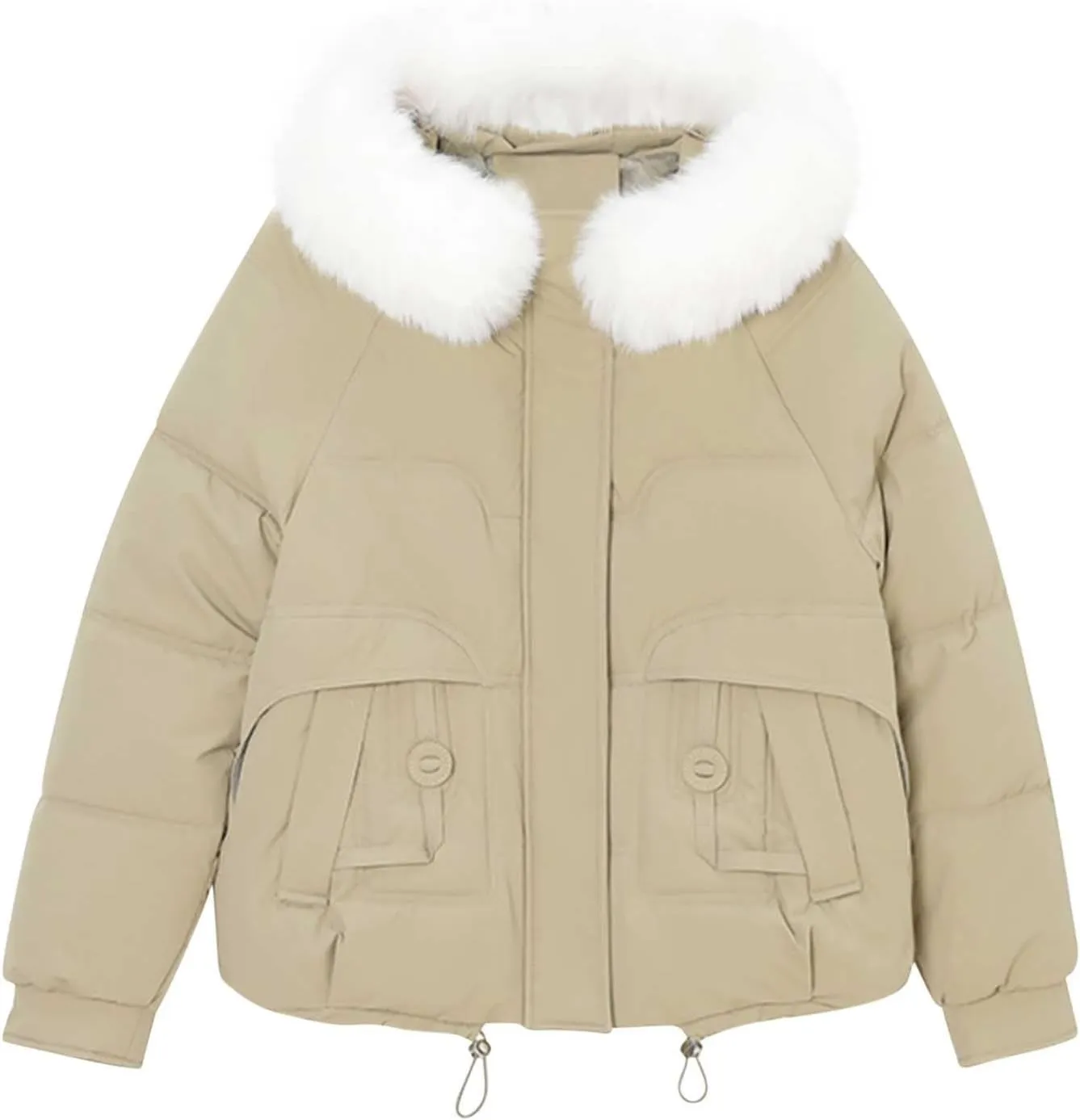 Women Puffer Jacket with Fur Hood Thickened Warm Plus Size Winter Coats Hooded Long Sleeve Quilted Puffer Jacket