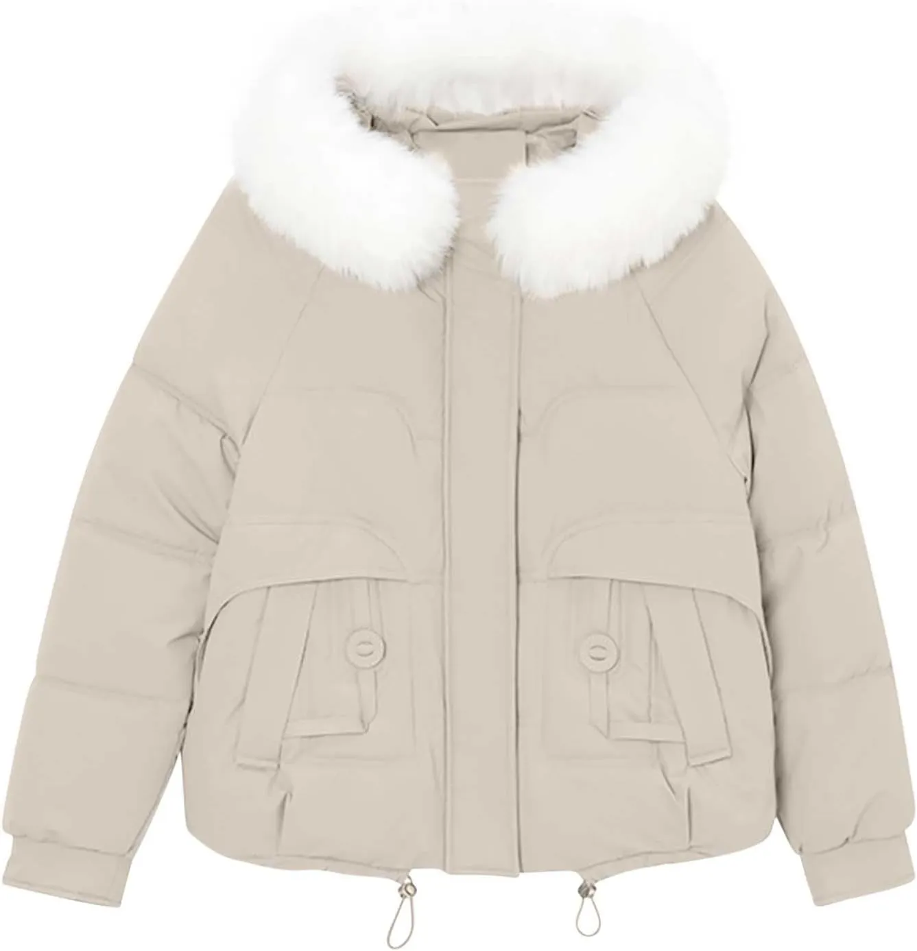 Women Puffer Jacket with Fur Hood Thickened Warm Plus Size Winter Coats Hooded Long Sleeve Quilted Puffer Jacket
