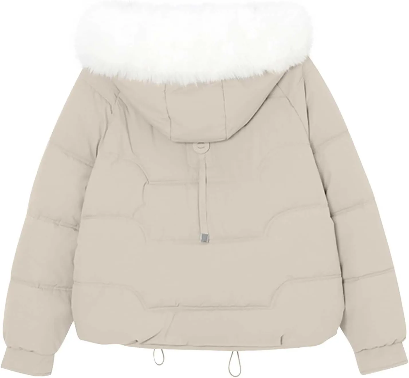 Women Puffer Jacket with Fur Hood Thickened Warm Plus Size Winter Coats Hooded Long Sleeve Quilted Puffer Jacket