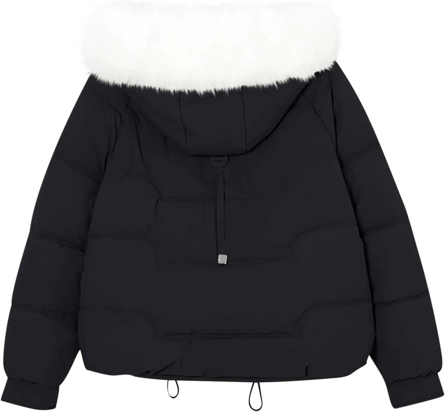 Women Puffer Jacket with Fur Hood Thickened Warm Plus Size Winter Coats Hooded Long Sleeve Quilted Puffer Jacket