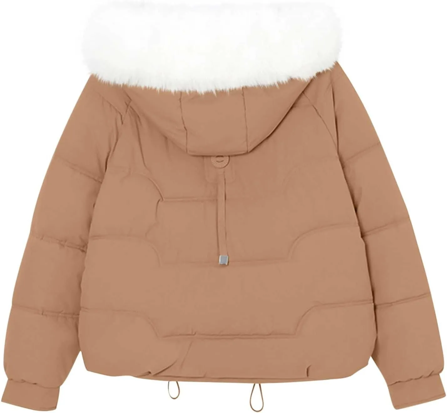 Women Puffer Jacket with Fur Hood Thickened Warm Plus Size Winter Coats Hooded Long Sleeve Quilted Puffer Jacket