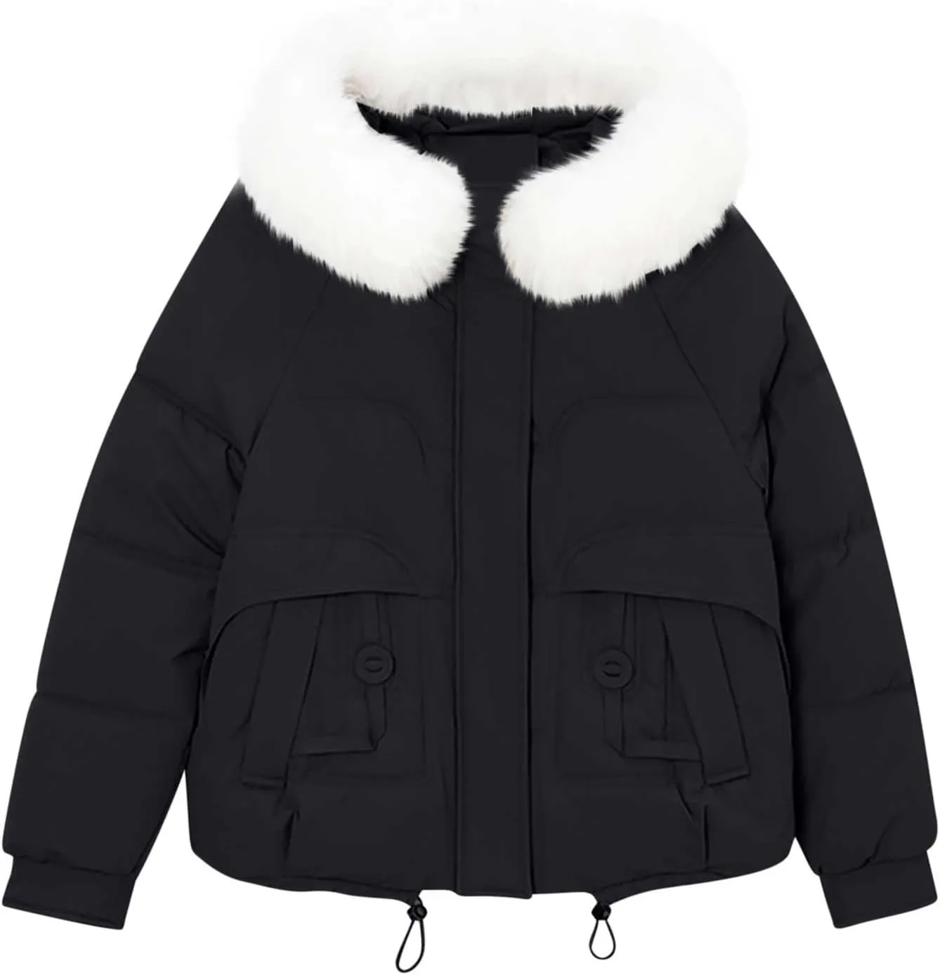 Women Puffer Jacket with Fur Hood Thickened Warm Plus Size Winter Coats Hooded Long Sleeve Quilted Puffer Jacket