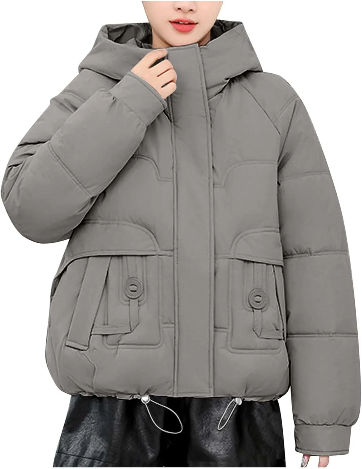 Women Puffer Jacket with Fur Hood Thickened Warm Plus Size Winter Coats Hooded Long Sleeve Quilted Puffer Jacket