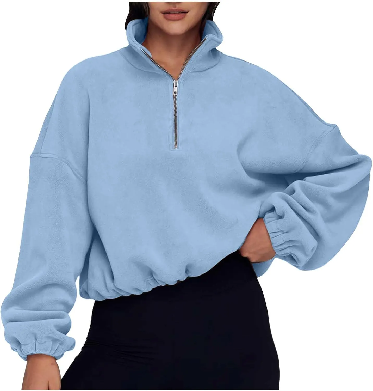 Women Quarter Zip Pullover Cropped Sweatshirts Fashion Teen Girls Y2k Fleece Fall Outfits Clothes Casual Sweatshirts