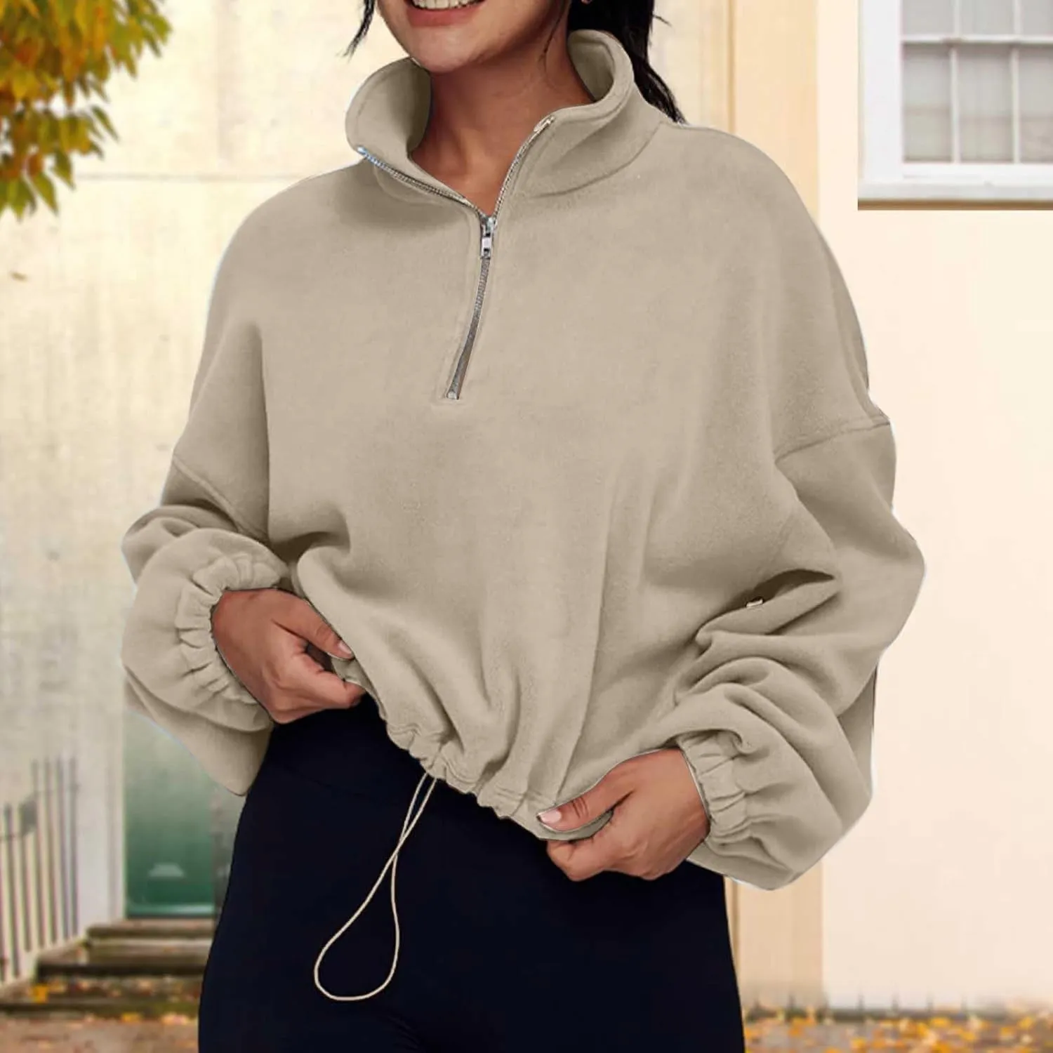 Women Quarter Zip Pullover Cropped Sweatshirts Fashion Teen Girls Y2k Fleece Fall Outfits Clothes Casual Sweatshirts
