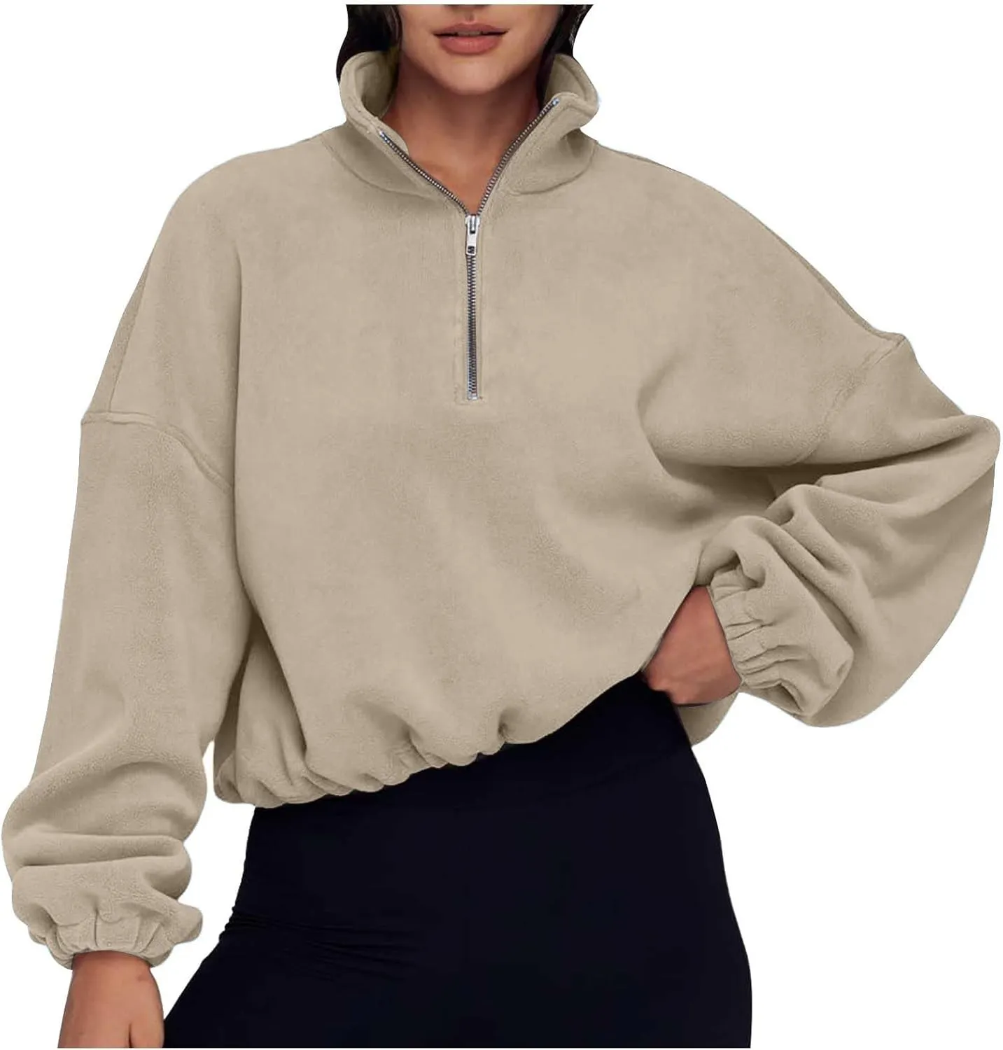 Women Quarter Zip Pullover Cropped Sweatshirts Fashion Teen Girls Y2k Fleece Fall Outfits Clothes Casual Sweatshirts