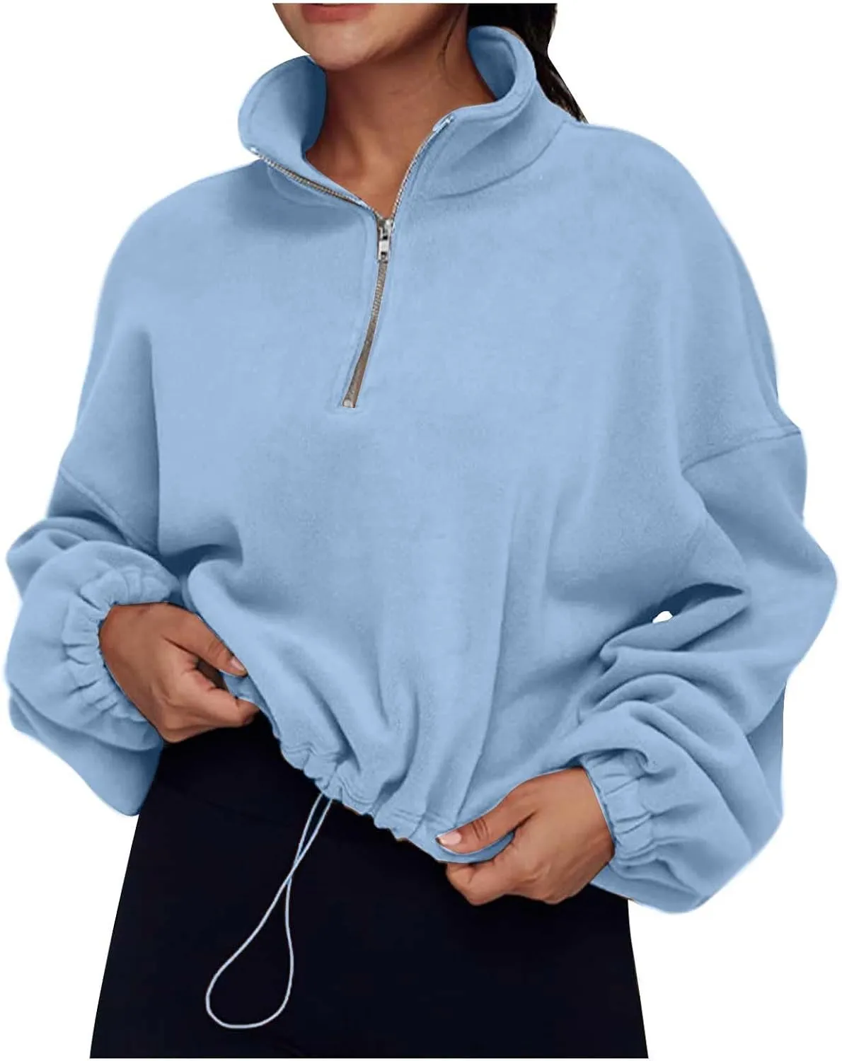 Women Quarter Zip Pullover Cropped Sweatshirts Fashion Teen Girls Y2k Fleece Fall Outfits Clothes Casual Sweatshirts