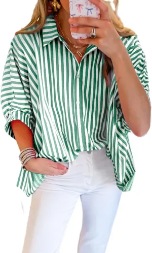 Women Stripe Splicing Bat Sleeve Oversize Sunscreen T Shirt 2024 New Fshion Casual Tops