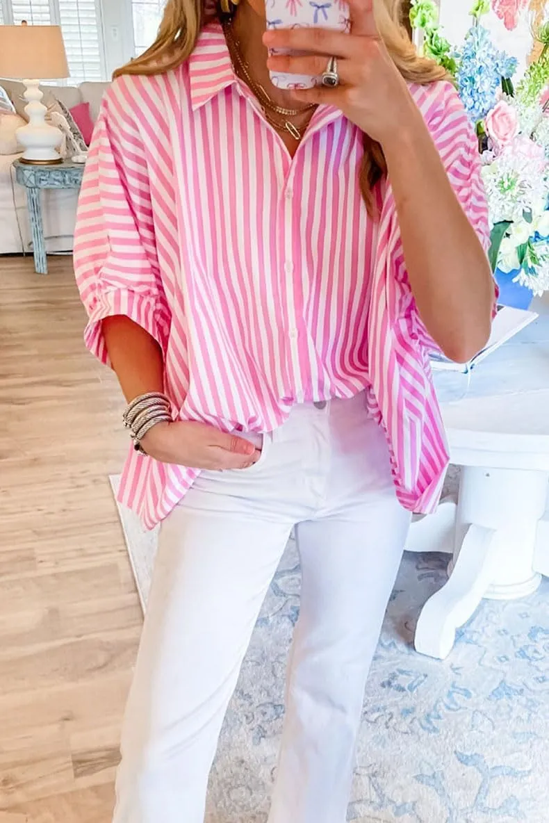 Women Stripe Splicing Bat Sleeve Oversize Sunscreen T Shirt 2024 New Fshion Casual Tops
