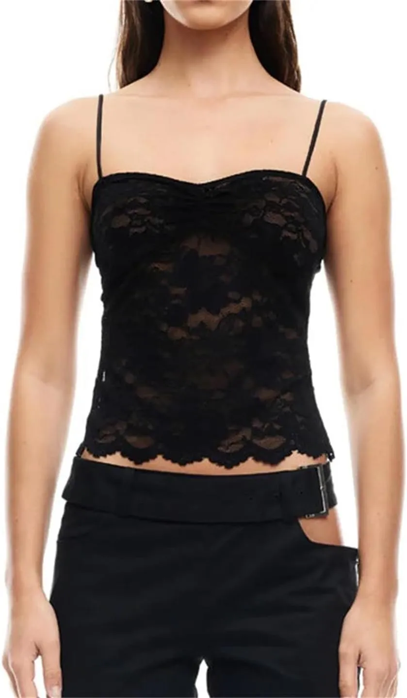 Women Summer Camisoles Lace Ruched V-Neck Spaghetti Strap Casual Tops Sleeveless Y2K Vests