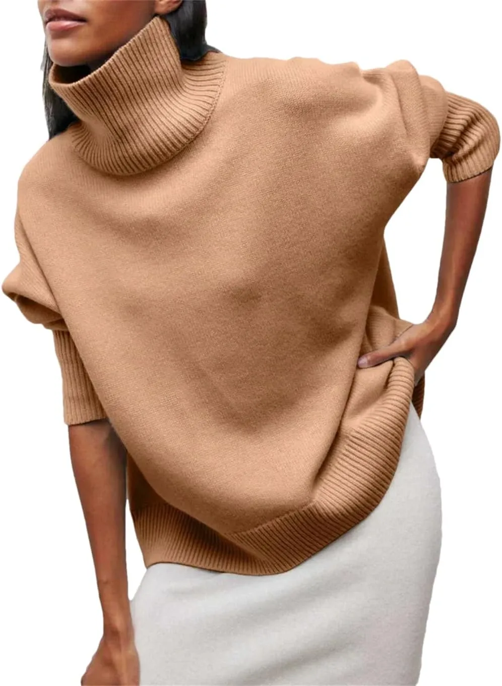 Women Turtleneck Sweater Oversize Long Sleeve Top Casual Loose Jumper White Thick Warm Knitted Pullovers for Women