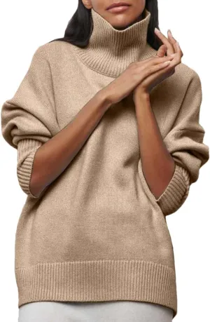 Women Turtleneck Sweater Oversize Long Sleeve Top Casual Loose Jumper White Thick Warm Knitted Pullovers for Women
