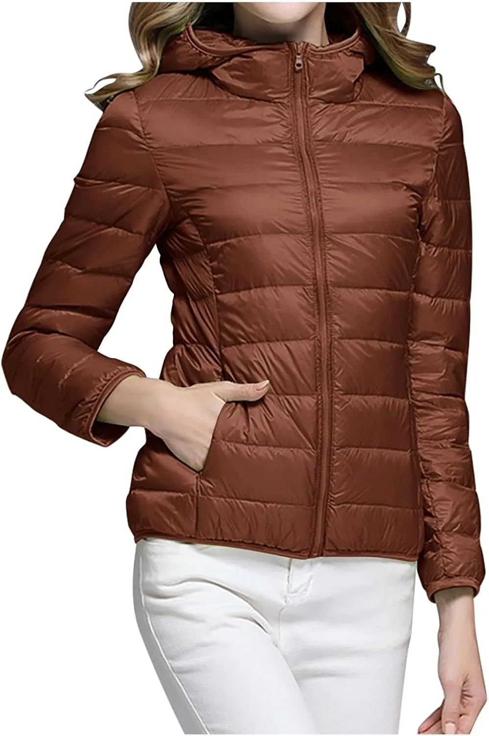 Women Winter Jackets Plus Size Packable Quilted Puffer Parka Coat Full Zip Hooded Down Jacket Outerwear with Hood