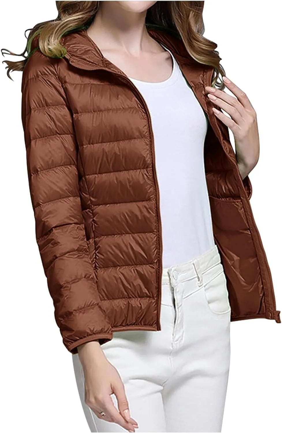 Women Winter Jackets Plus Size Packable Quilted Puffer Parka Coat Full Zip Hooded Down Jacket Outerwear with Hood