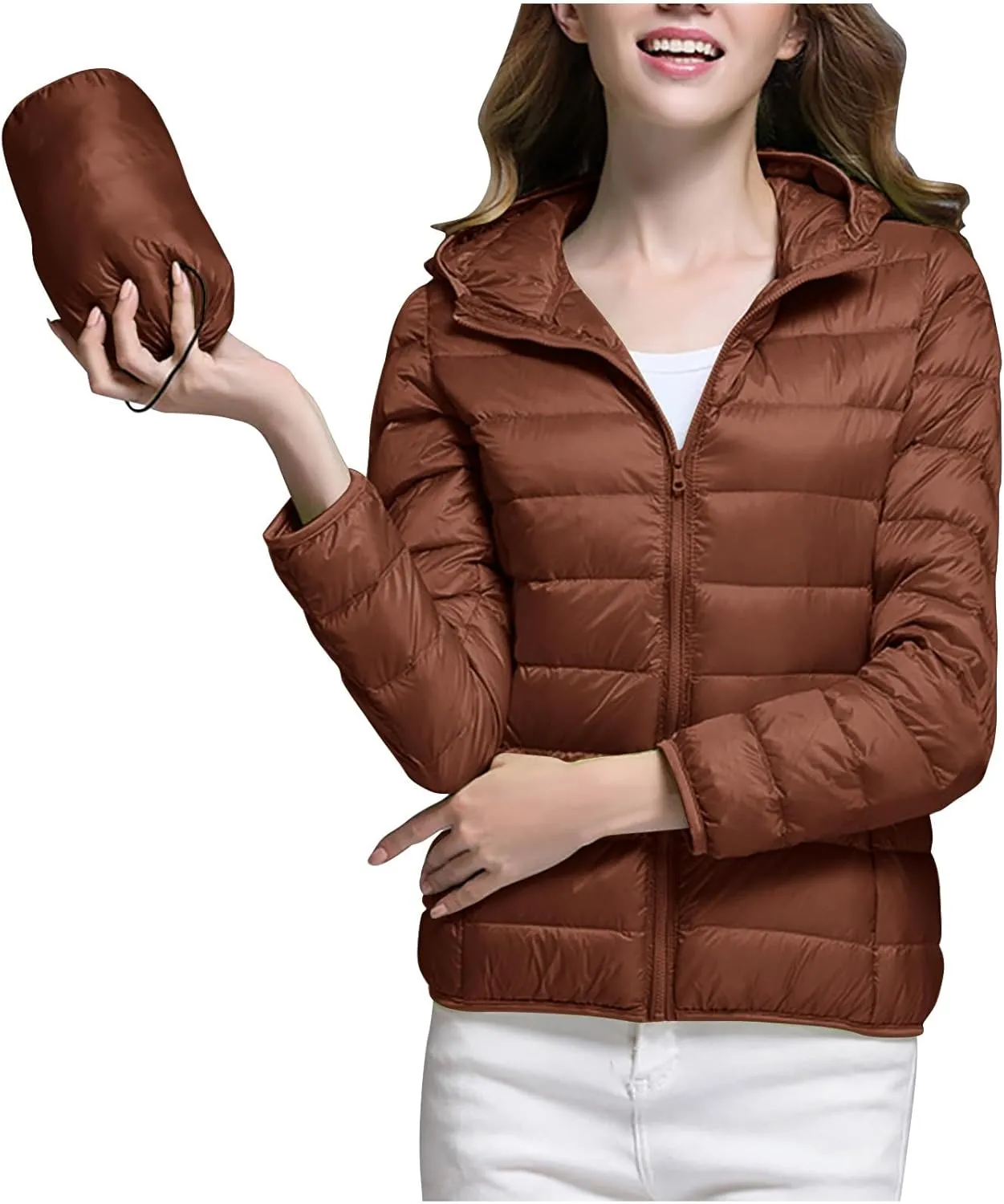 Women Winter Jackets Plus Size Packable Quilted Puffer Parka Coat Full Zip Hooded Down Jacket Outerwear with Hood
