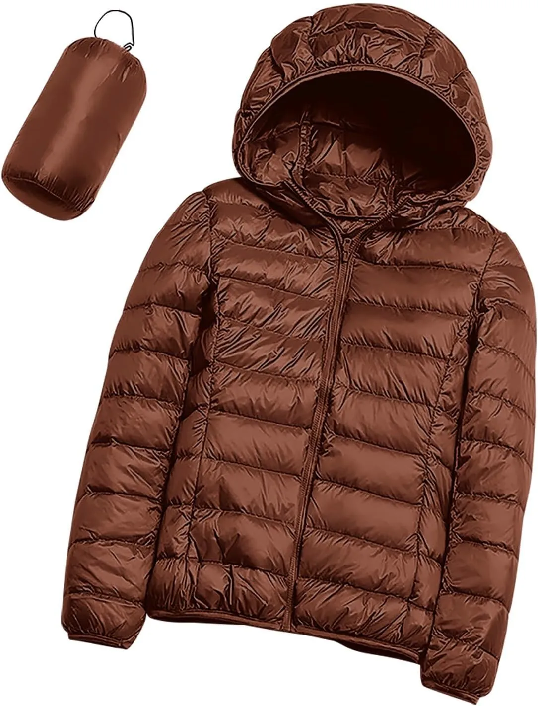 Women Winter Jackets Plus Size Packable Quilted Puffer Parka Coat Full Zip Hooded Down Jacket Outerwear with Hood