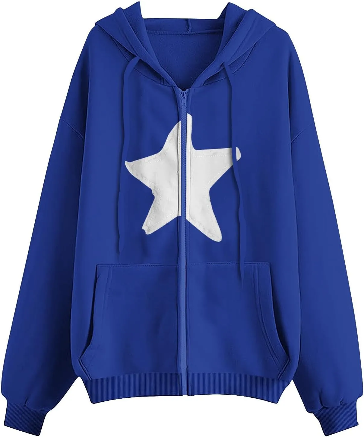 Women Y2k Zip Up Hoodie Star Print Oversized Hooded Jackets Casual Long Sleeve Aesthetic Fleece Sweatshirt Outwear