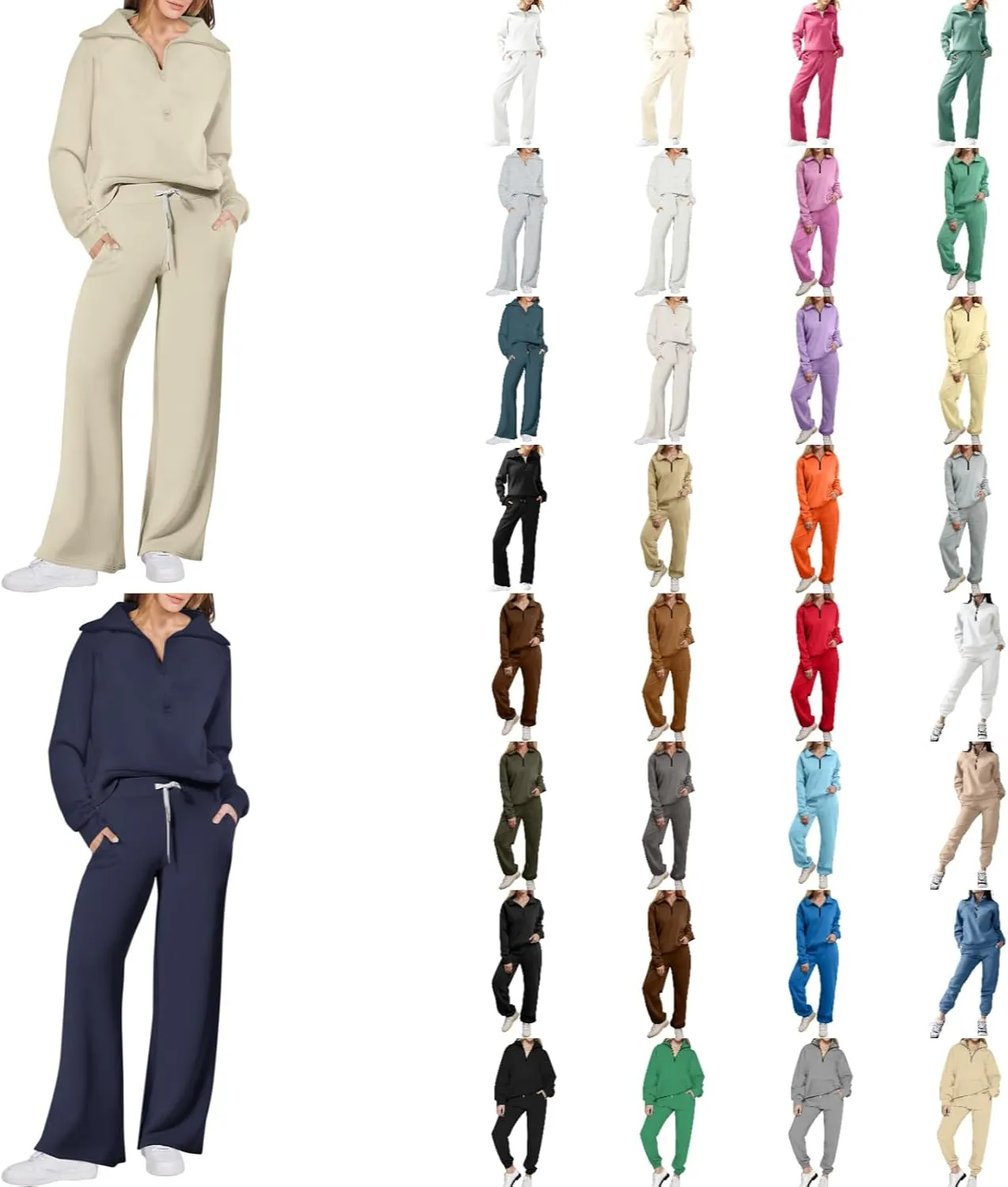 Womens 2 Piece Outfits Sweatsuit Set 2023 Fall Fashion Half Zip Sweatshirt Wide Leg Sweatpant Lounge Set Tracksuit