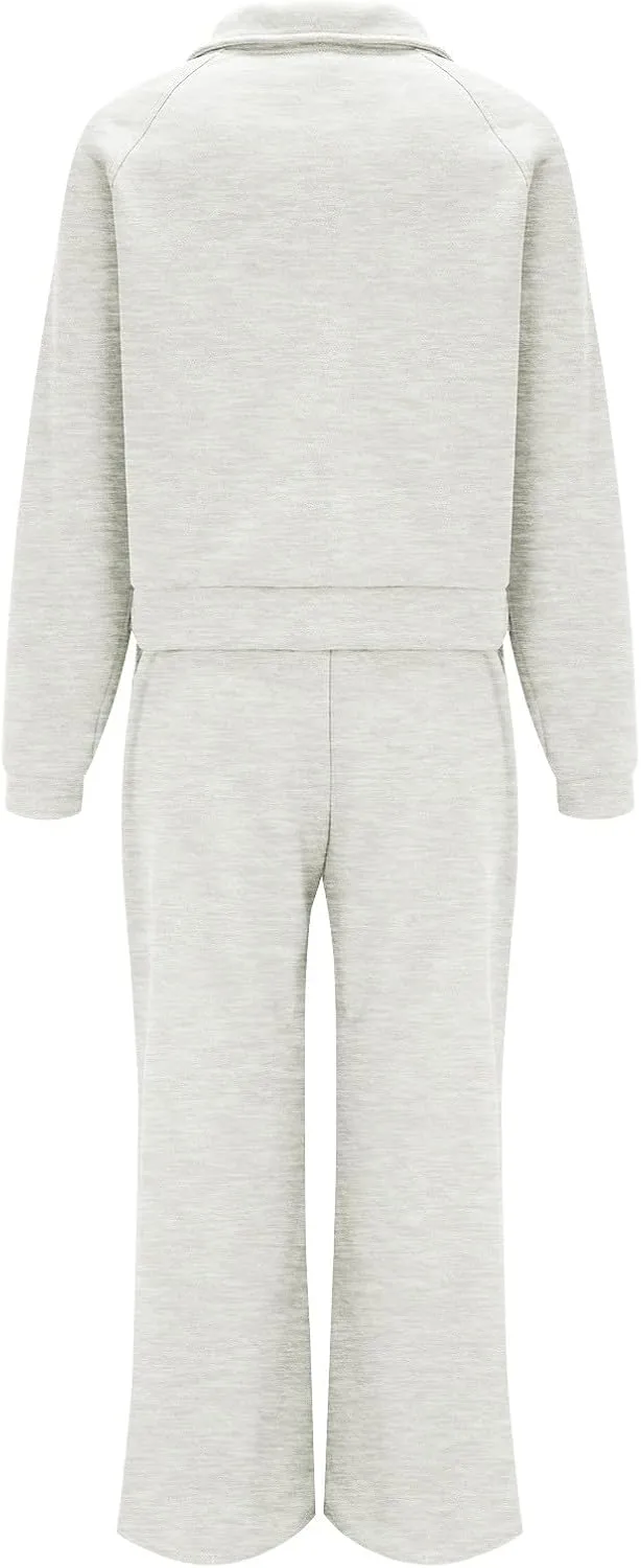 Womens 2 Piece Outfits Sweatsuit Set 2023 Fall Fashion Half Zip Sweatshirt Wide Leg Sweatpant Lounge Set Tracksuit
