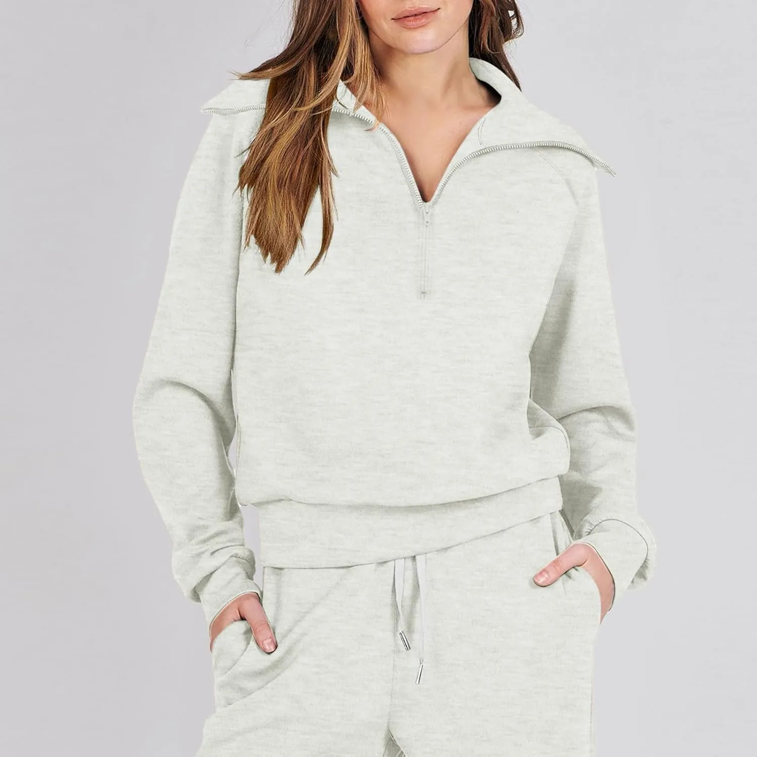 Womens 2 Piece Outfits Sweatsuit Set 2023 Fall Fashion Half Zip Sweatshirt Wide Leg Sweatpant Lounge Set Tracksuit