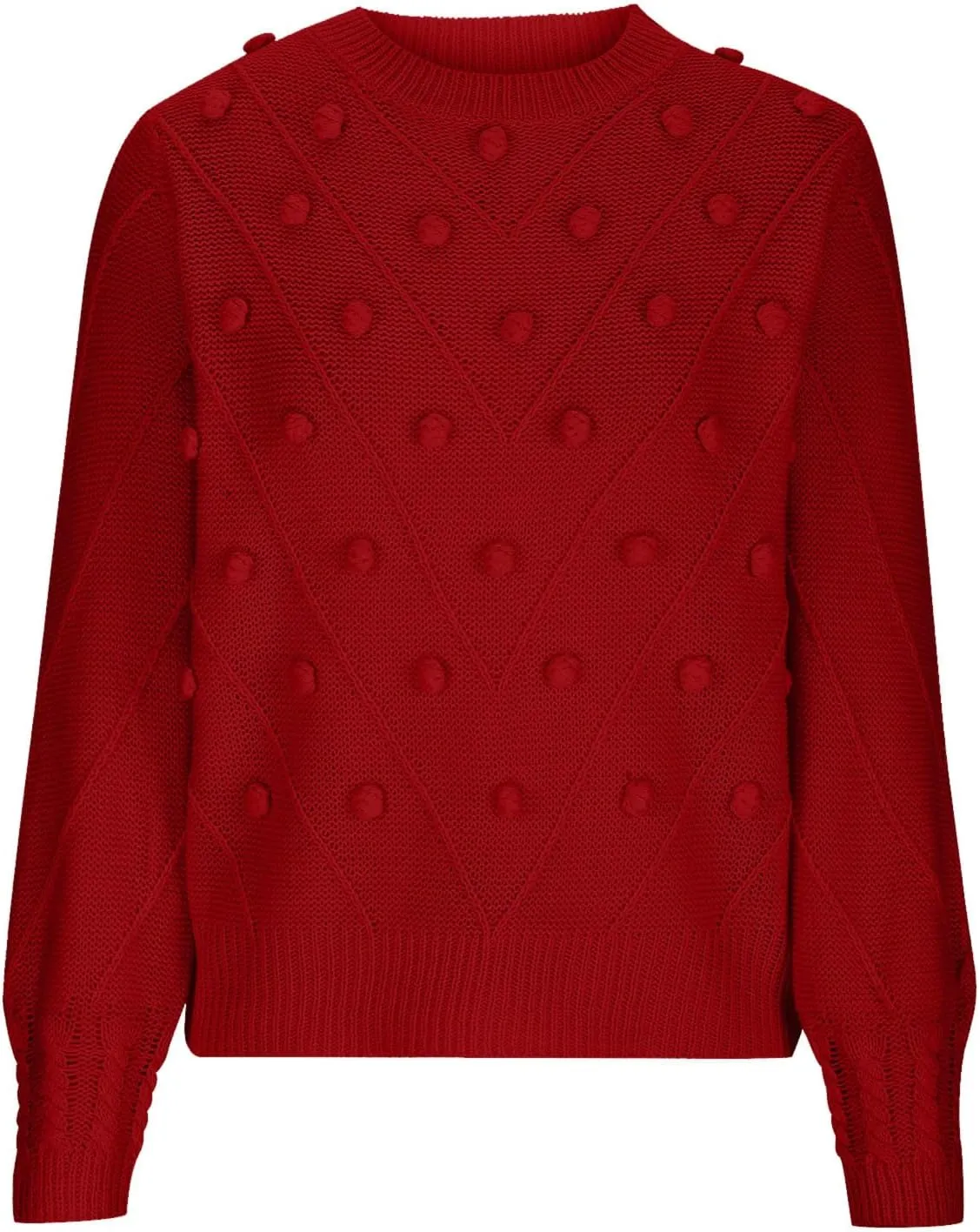 Womens 2023 Fall Trendy Sweaters Fashion Hairball Round-Neck Sweater Lantern Sleeves Knitted Pullovers Tops