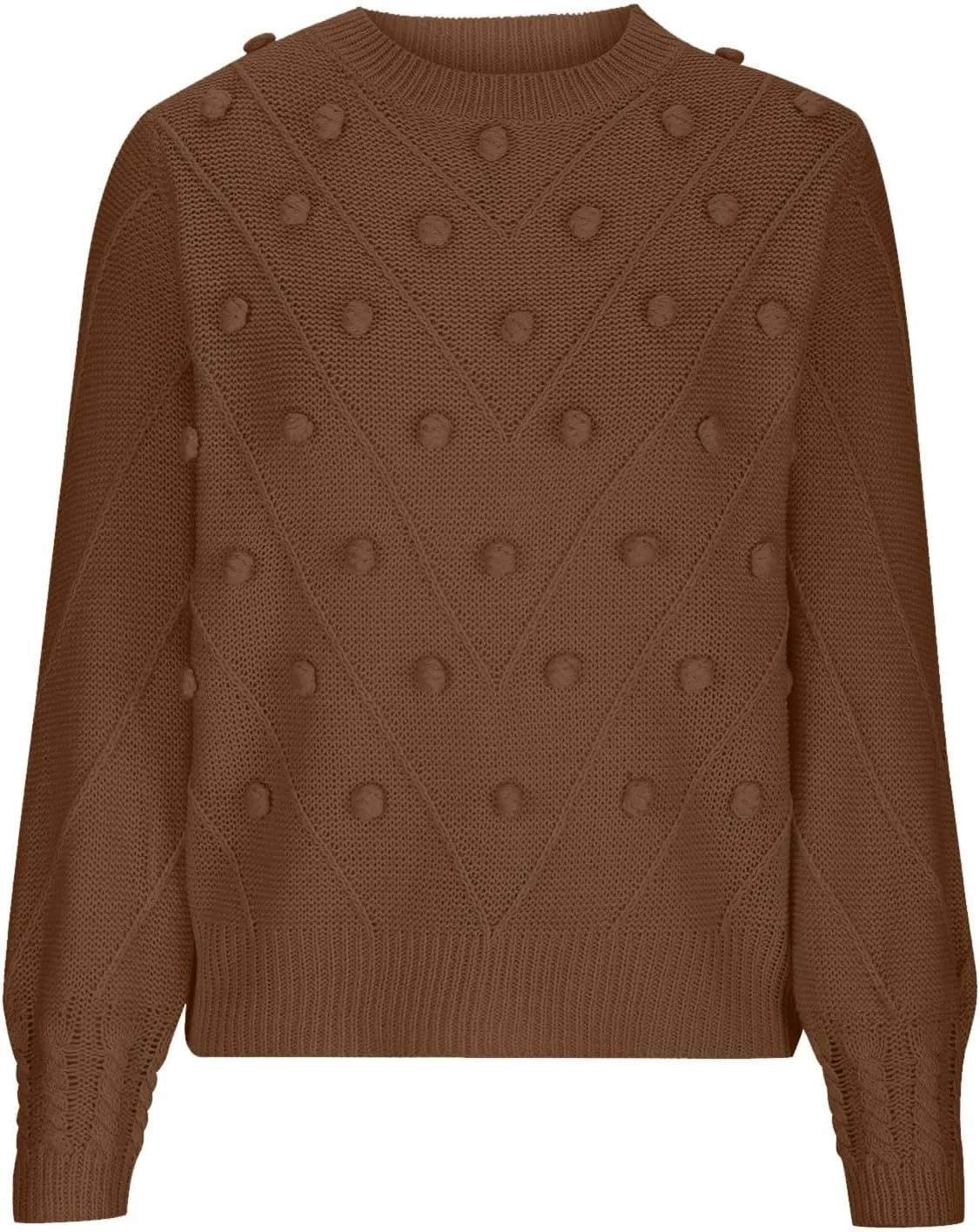 Womens 2023 Fall Trendy Sweaters Fashion Hairball Round-Neck Sweater Lantern Sleeves Knitted Pullovers Tops