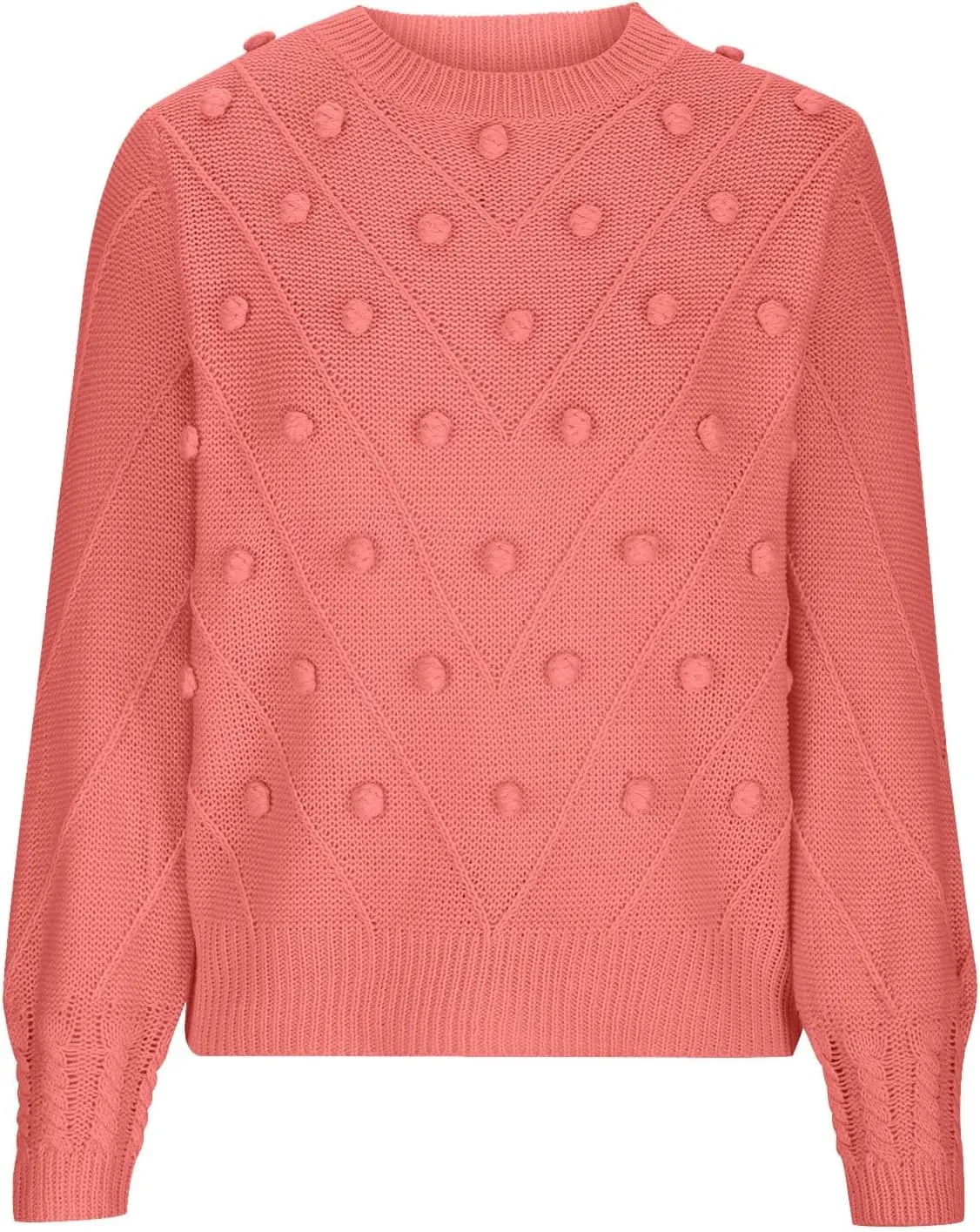 Womens 2023 Fall Trendy Sweaters Fashion Hairball Round-Neck Sweater Lantern Sleeves Knitted Pullovers Tops