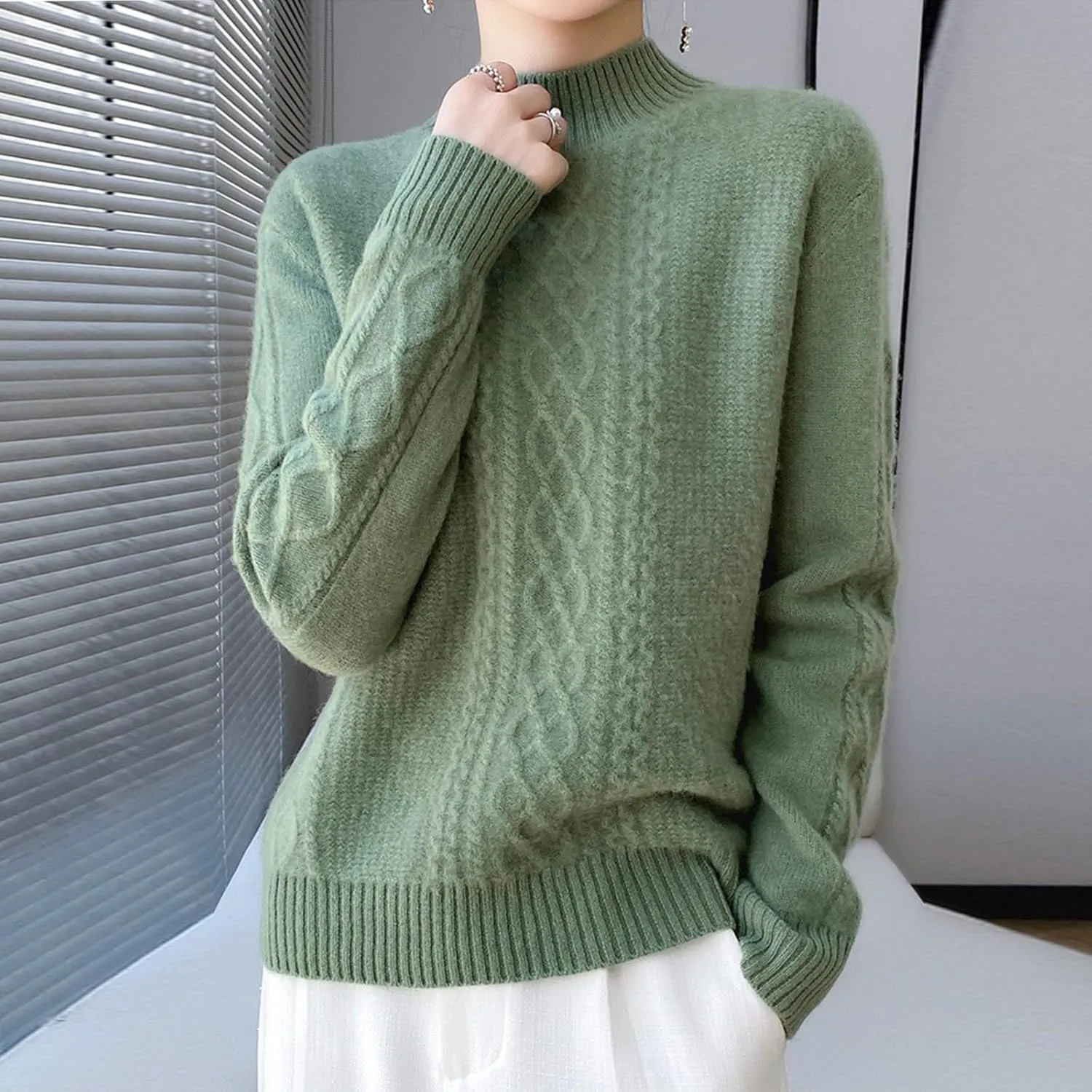 Women's 2024 Fall Mock Neck Long Sleeve Y2k Sweater Ribbed Knit Oversized Drop Shoulder Pullover Top Plus Size