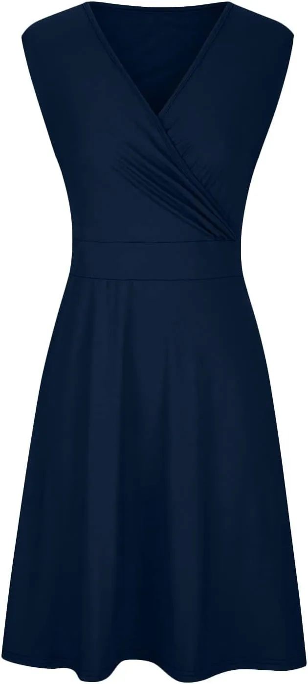 Women's 2025 Summer Sleeveless Ruched Waist Flowy A Line High Low Midi Cocktail Party Dress