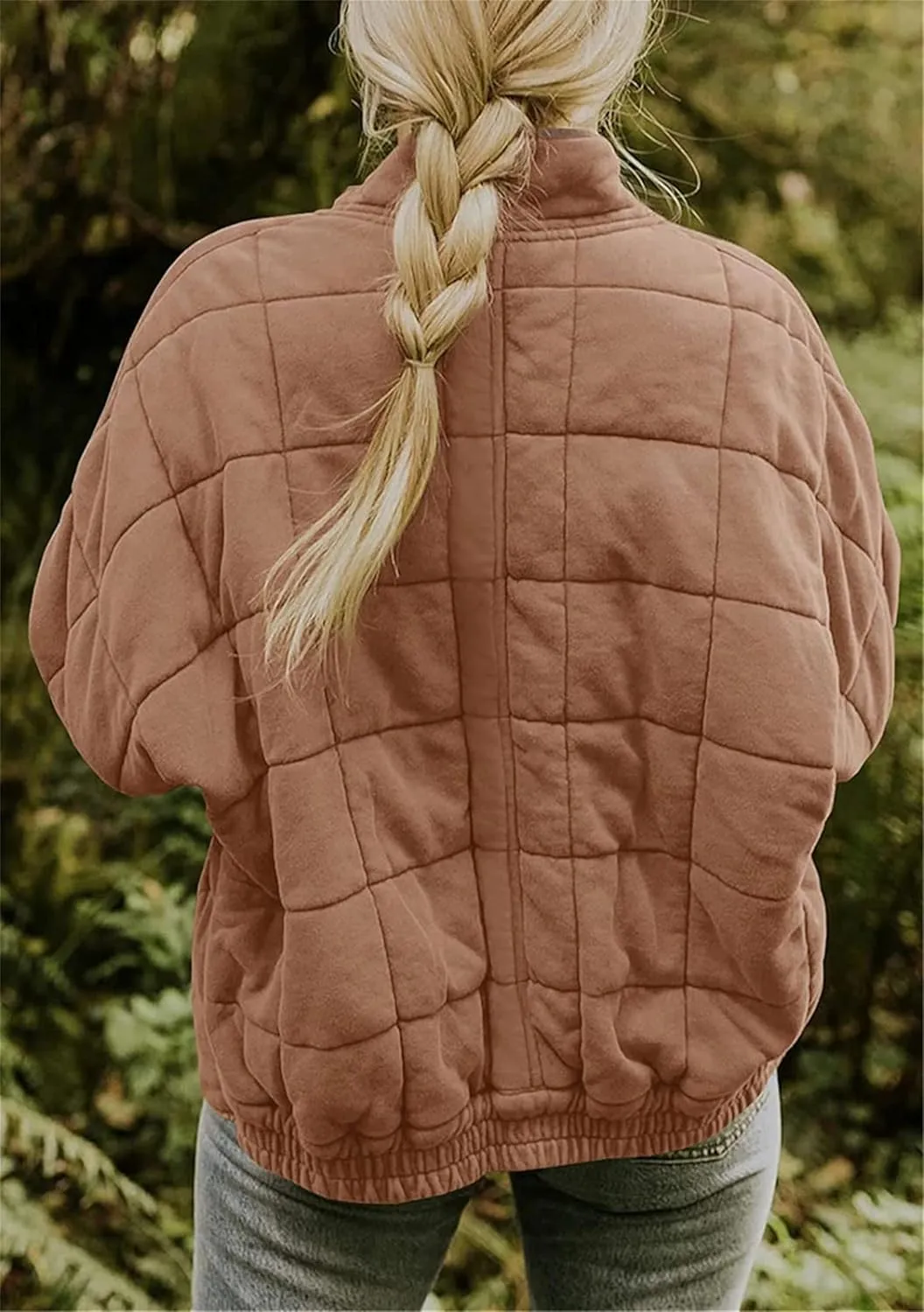 Women's Baggy Fashion Lightweight Puffer Jacket Long Sleeve Zip Up Coat Quilted Winter Coat with Pockets