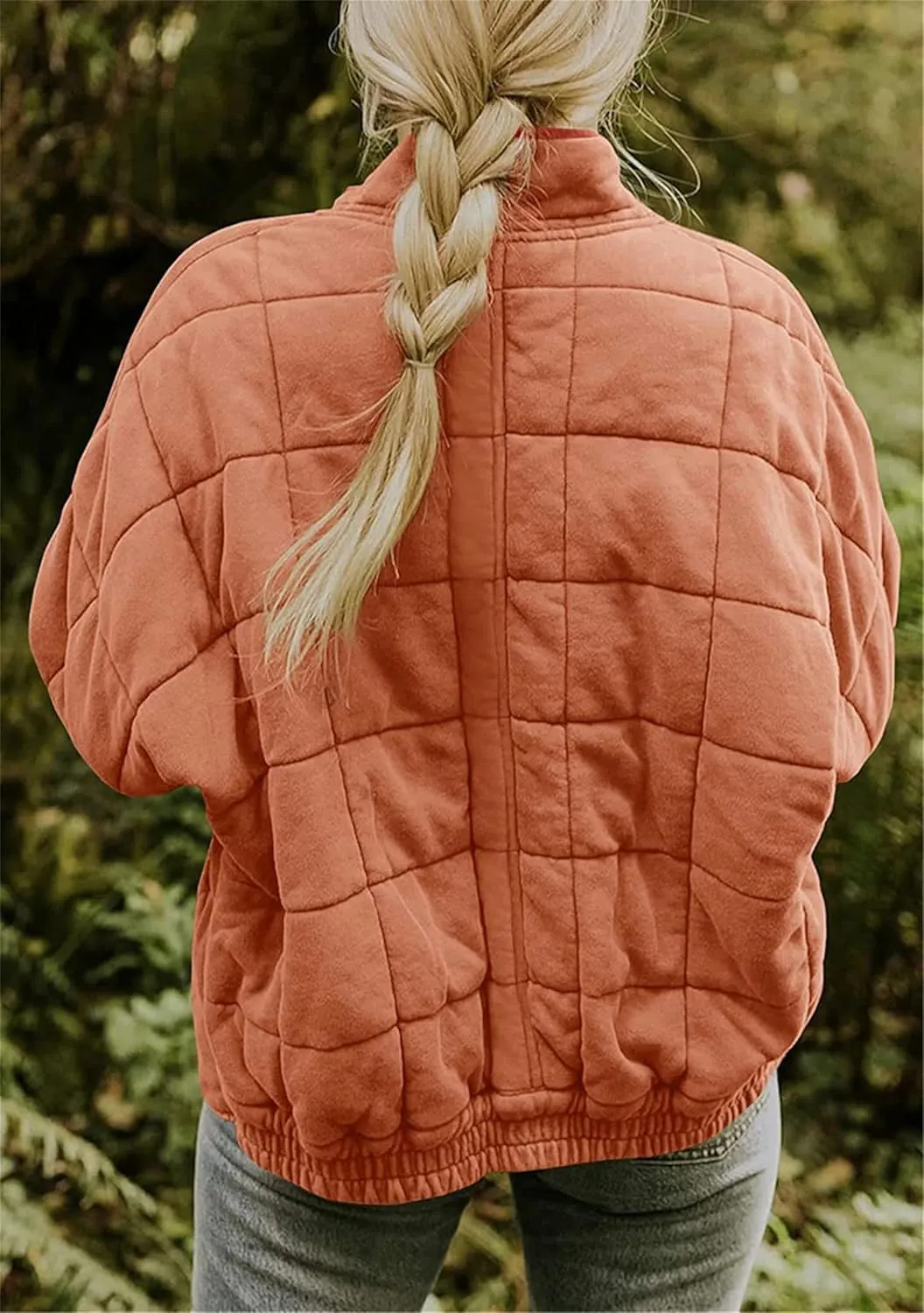 Women's Baggy Fashion Lightweight Puffer Jacket Long Sleeve Zip Up Coat Quilted Winter Coat with Pockets